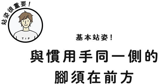 站姿很重要！基本站姿！與慣用手同一側的腳須在前方