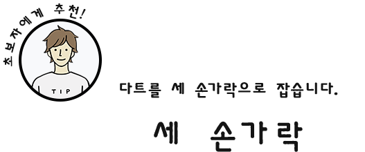 초보자에게 추천! 다트를 세 손가락으로 잡습니다.