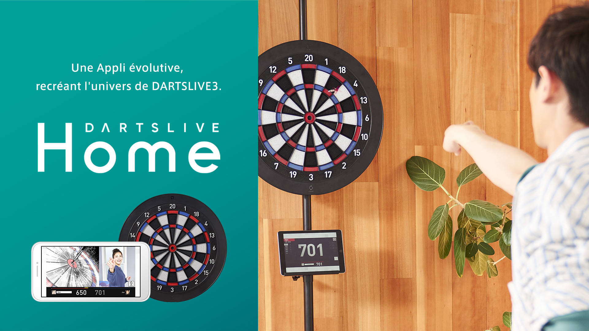 DARTSLIVE Home Cible de fléchettes + support de poteau + tapis de