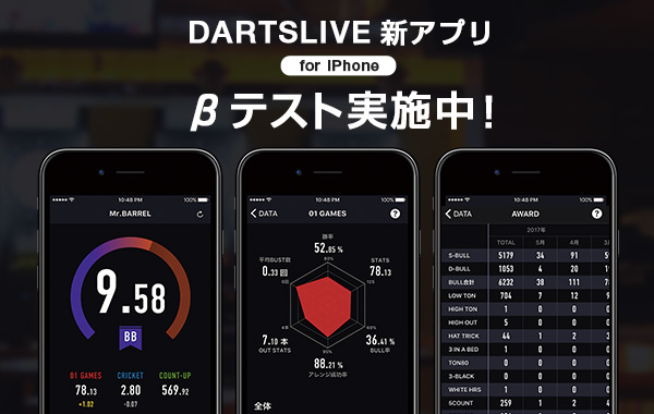 DARTSLIVE 新アプリ βテスト実施中！