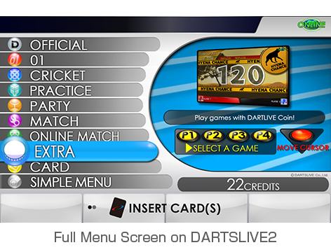 Full Menu Screen on DARTSLIVE2