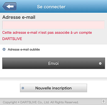 Concernant les problèmes de connexion à l'Appli DARTSLIVE