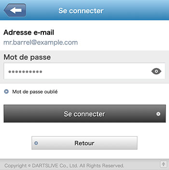 Concernant les problèmes de connexion à l'Appli DARTSLIVE